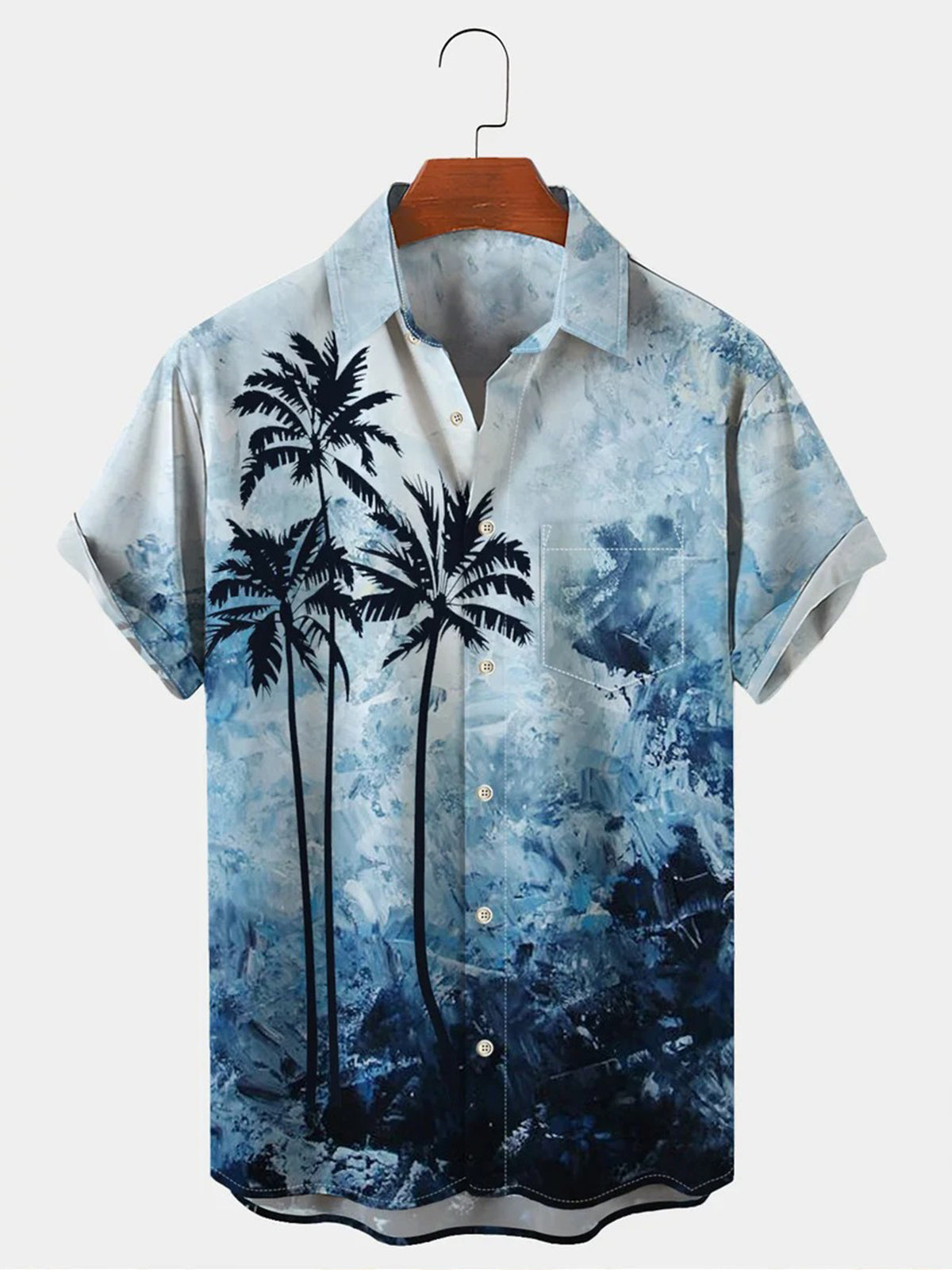 Vacation Beach Hawaiian Coconut Tree Gradient Art Short Sleeve Men's Shirts With Pocket