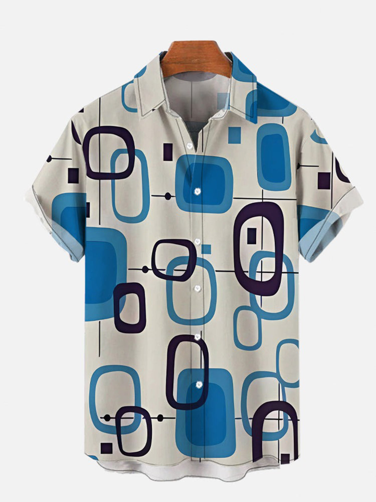 Abstract Retro Style Mid-Century Modern Atomic Age Geometric Printing Short Sleeve Men's Shirts With Pocket