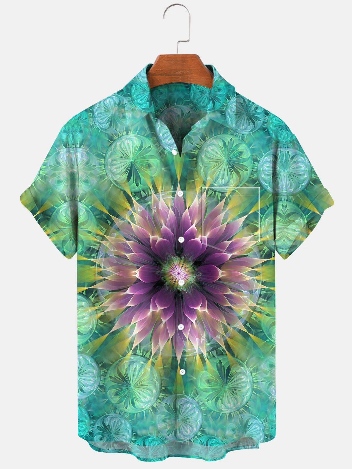 Flower Short Sleeve Men's Shirts With Pocket