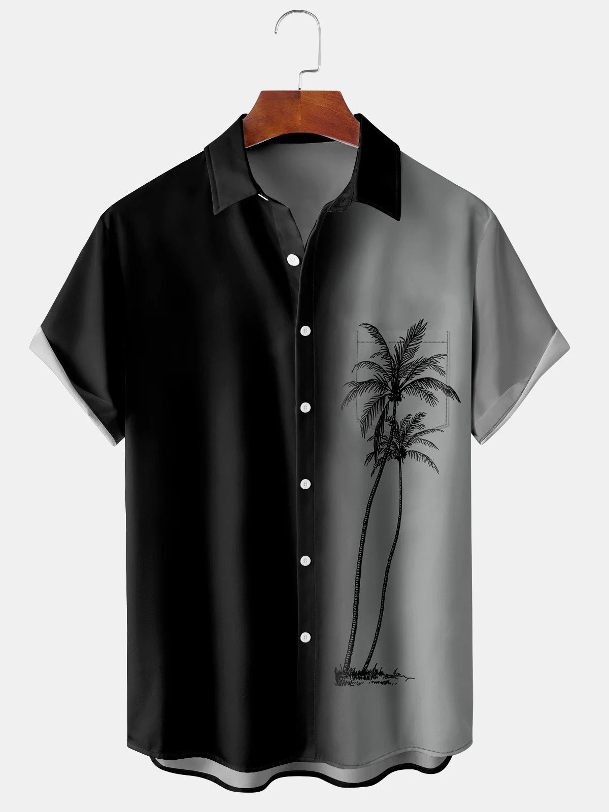 Gradient Coconut Tree Print Casual Hawaiian Short Sleeve Men's Shirts With Pocket