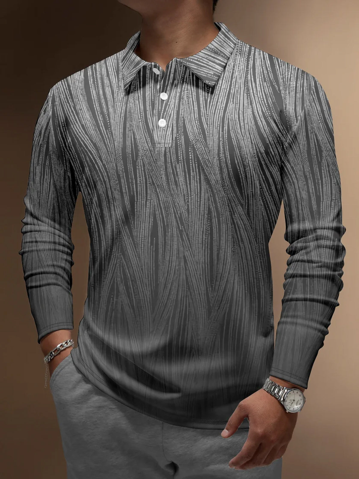 Abstract Men's Long Sleeve Button Polo