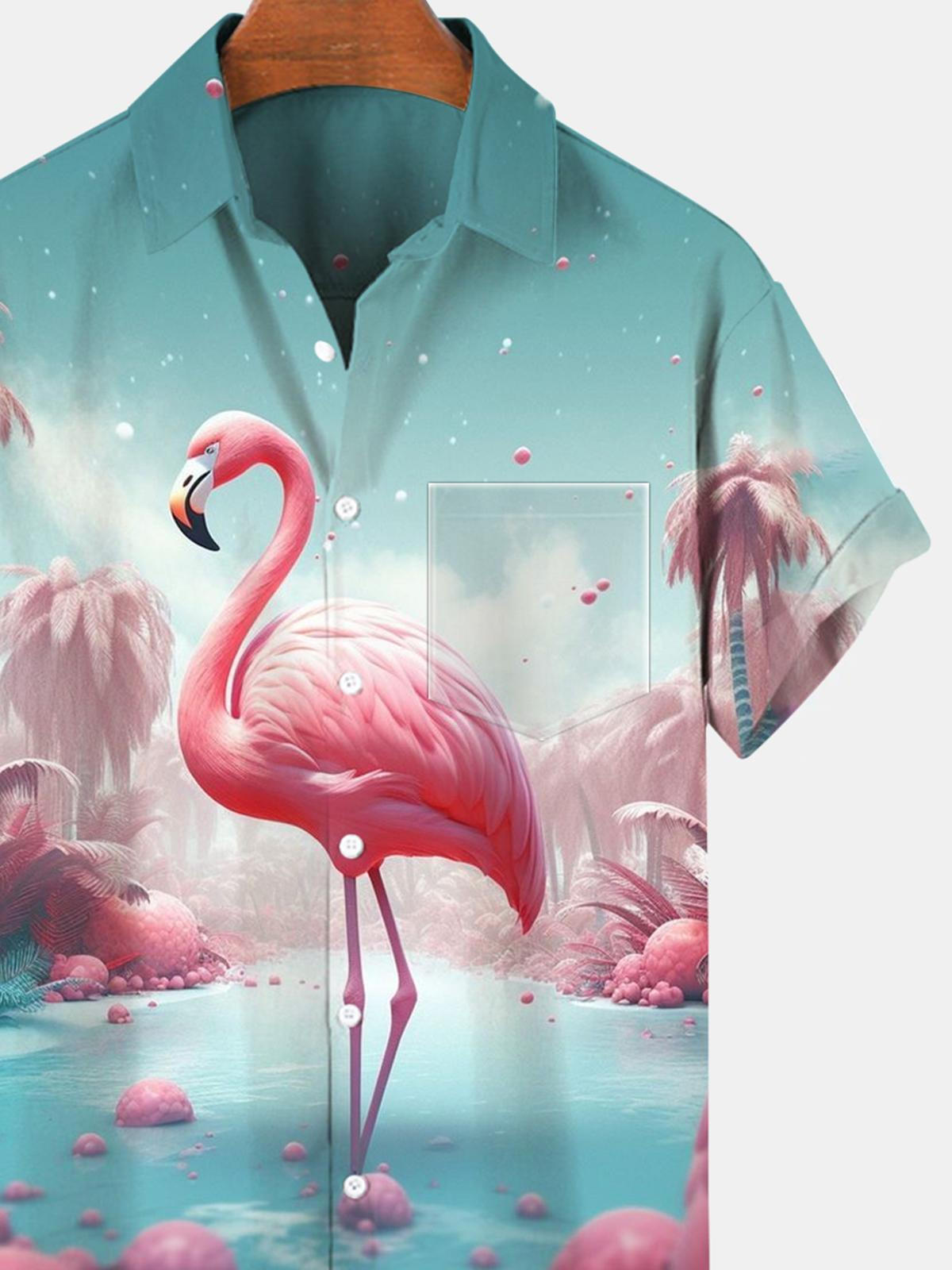 Flamingo Short Sleeve Men's Shirts With Pocket