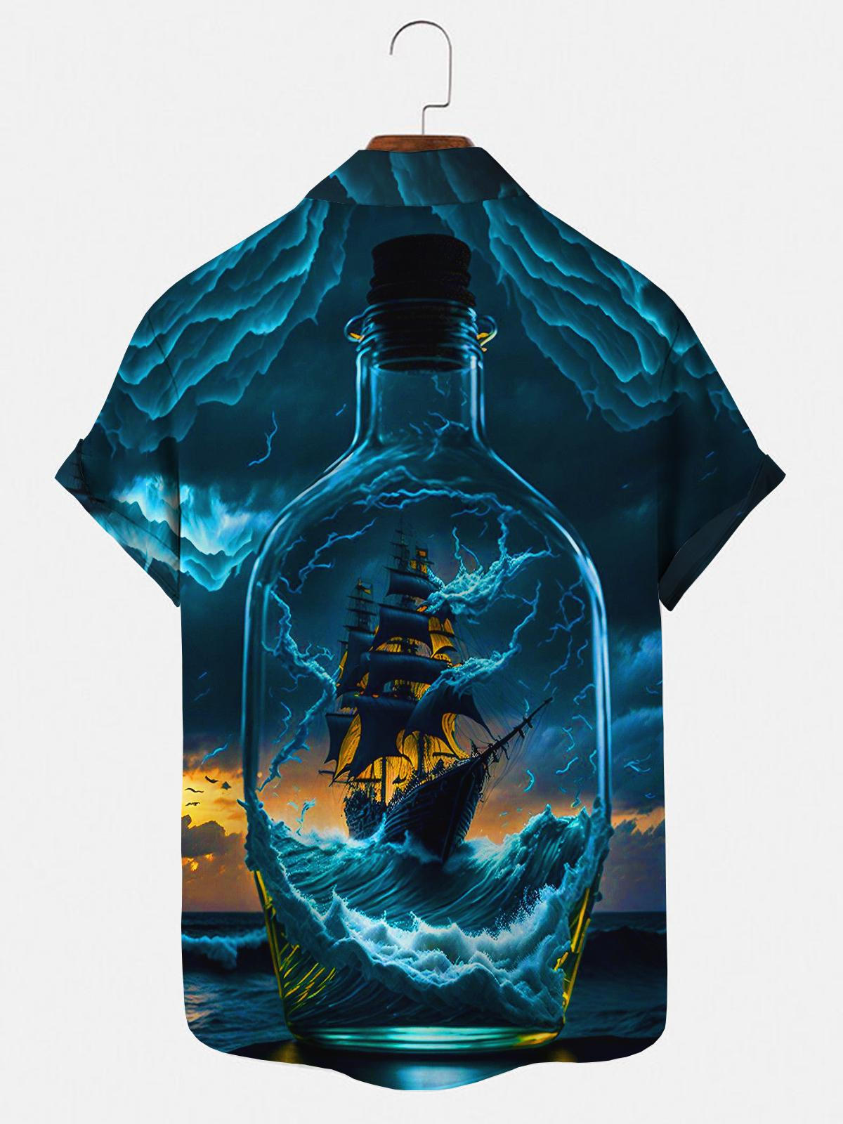 Current Bottle Boat Sea Men's Shirts With Pocket