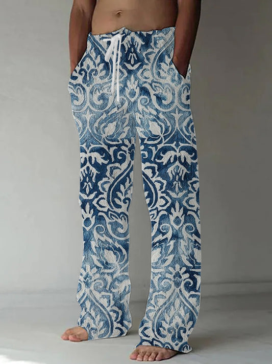 Lässige Hose mit elastischer Taille für Herren mit Blumenmuster