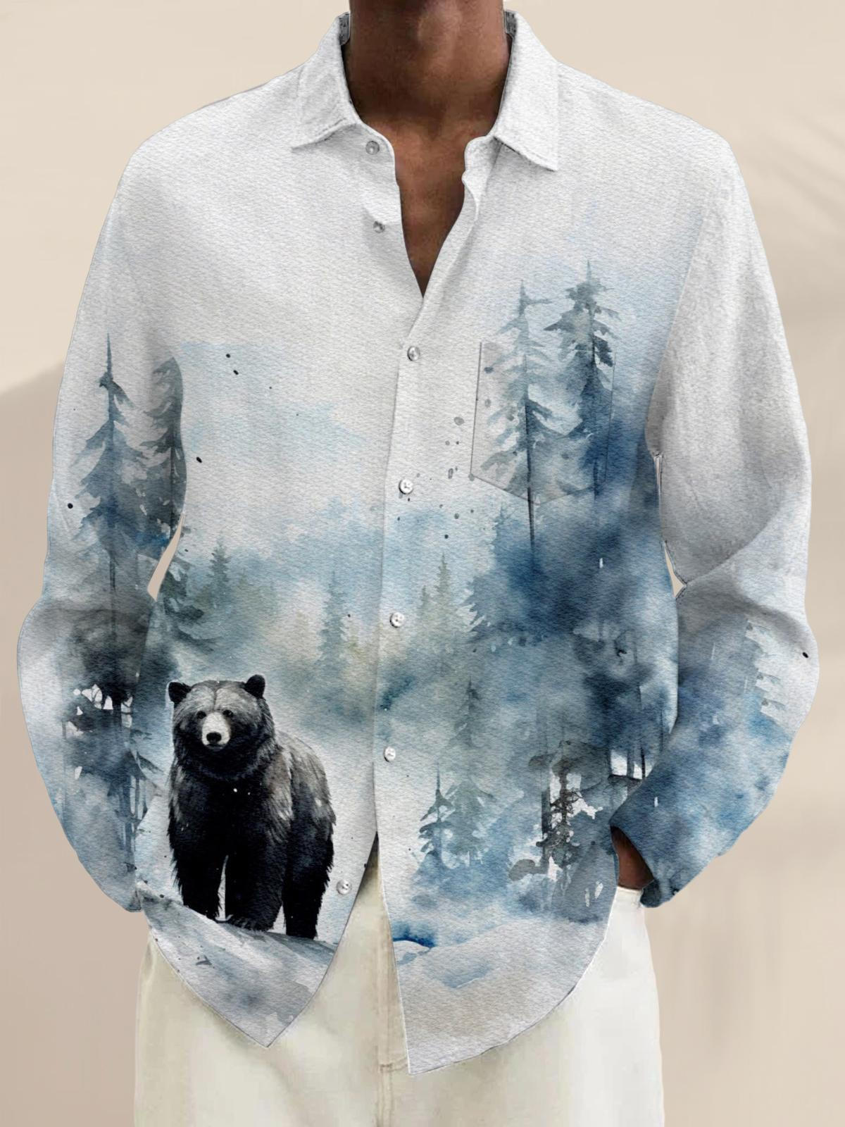 Men's Black Bear Print Long Sleeve Shirt