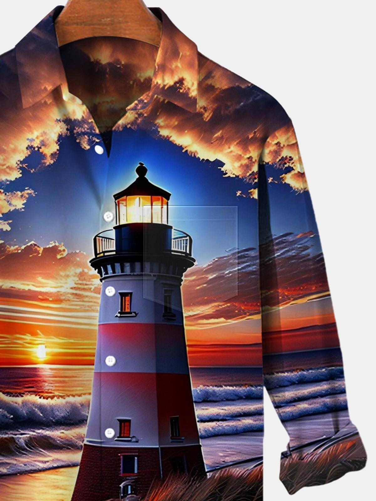 Lighthouse Long Sleeve Men's Shirts With Pocket