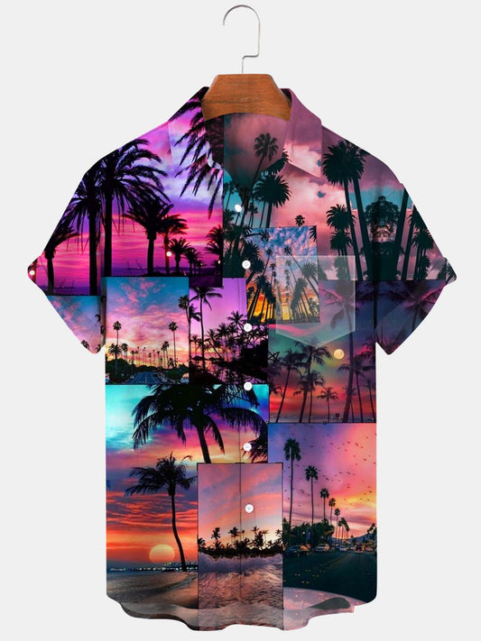 Coconut Palm Sunset Beach Men's Shirts With Pocket