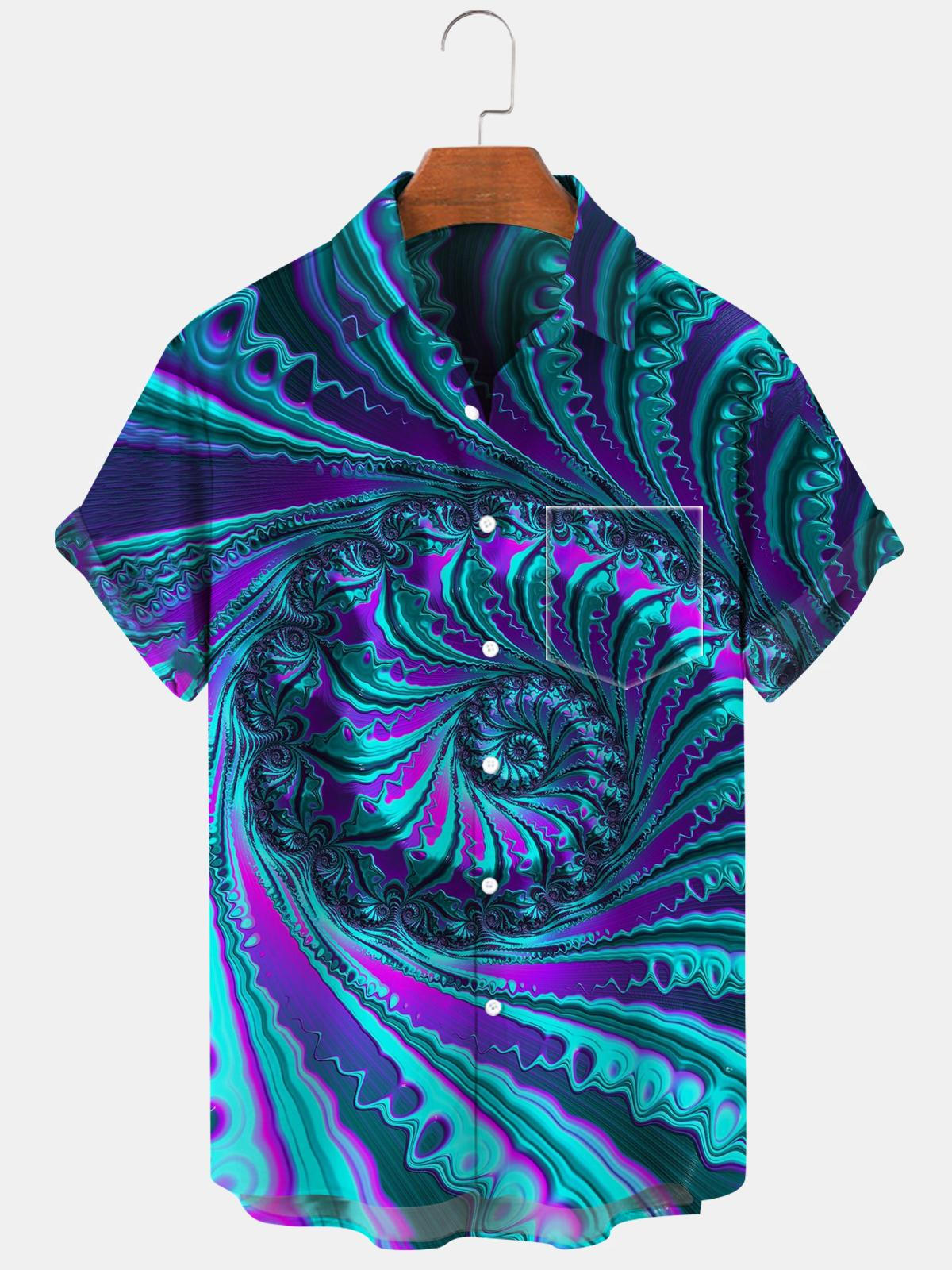 Abstract Short Sleeve Men's Shirts With Pocket