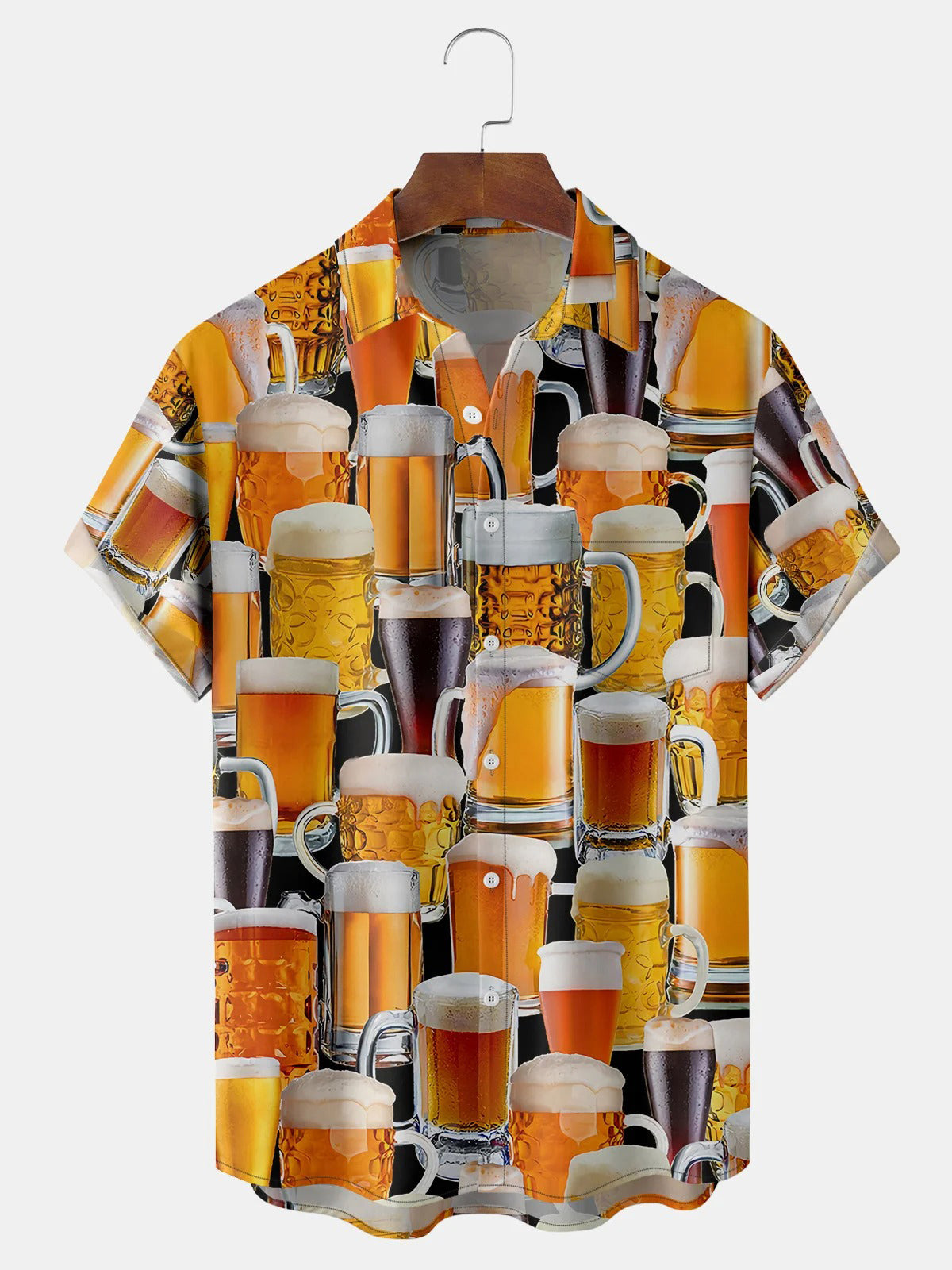 Beer Full Width Printing Casual Hawaiian Short Sleeve Men's Shirts With Pocket