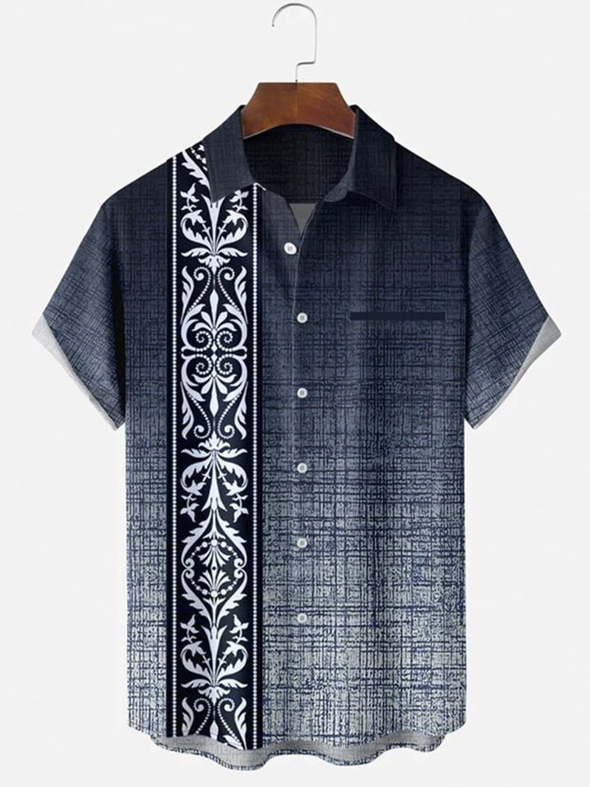 Gradient Print Short Sleeve Men's Shirts With Pocket