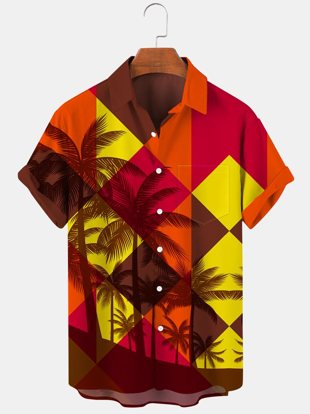 Coconut Palm Square Sunset Men's Shirts With Pocket