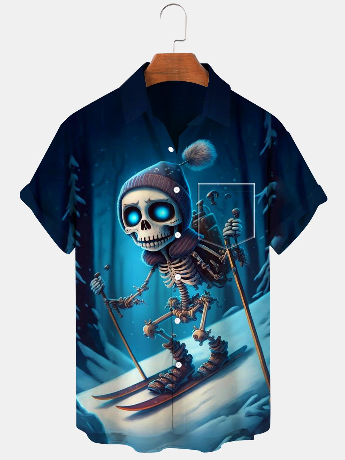 Skull Skiing Men's Shirts With Pocket