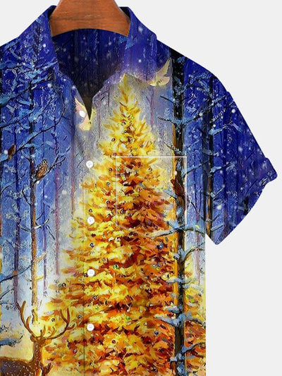 Christmas Tree Short Sleeve Men's Shirts With Pocket