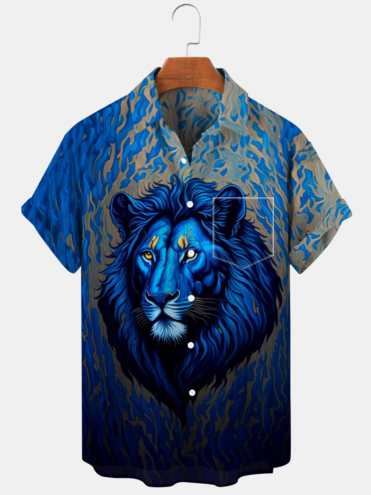 Lion Short Sleeve Men's Shirts With Pocket