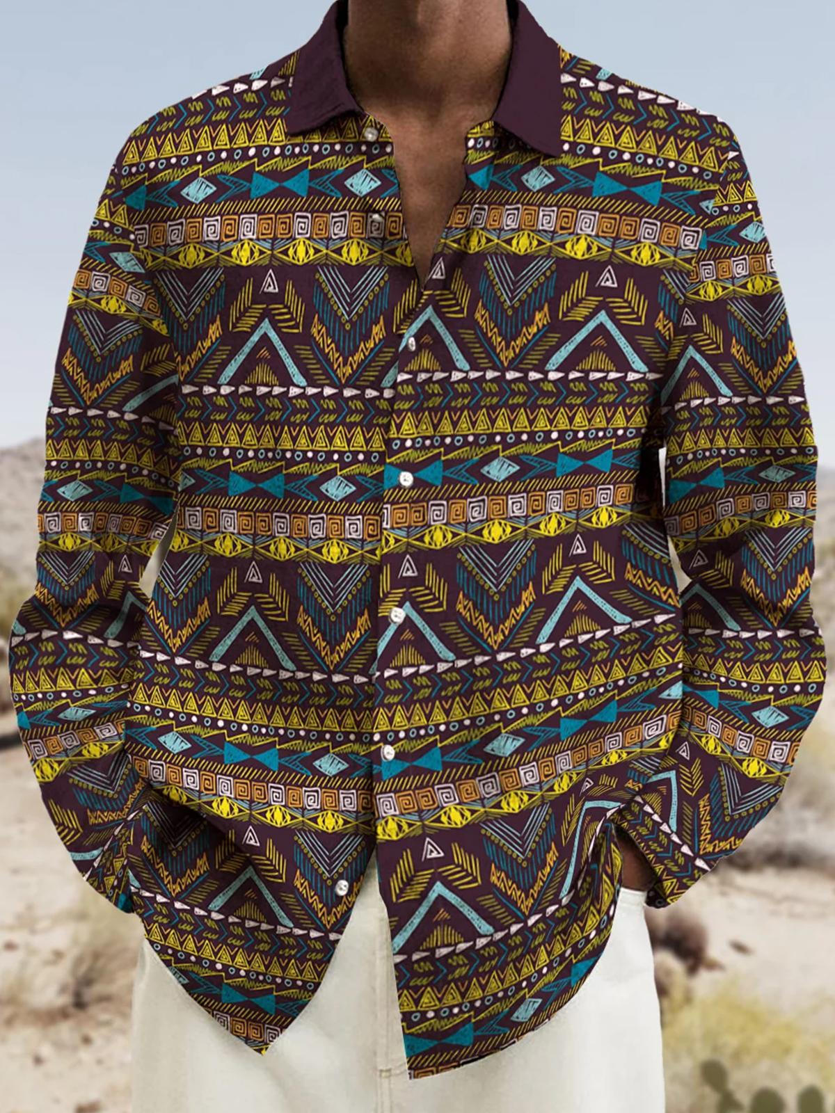 Retro Ethnic Print Men's Long-Sleeved Shirt