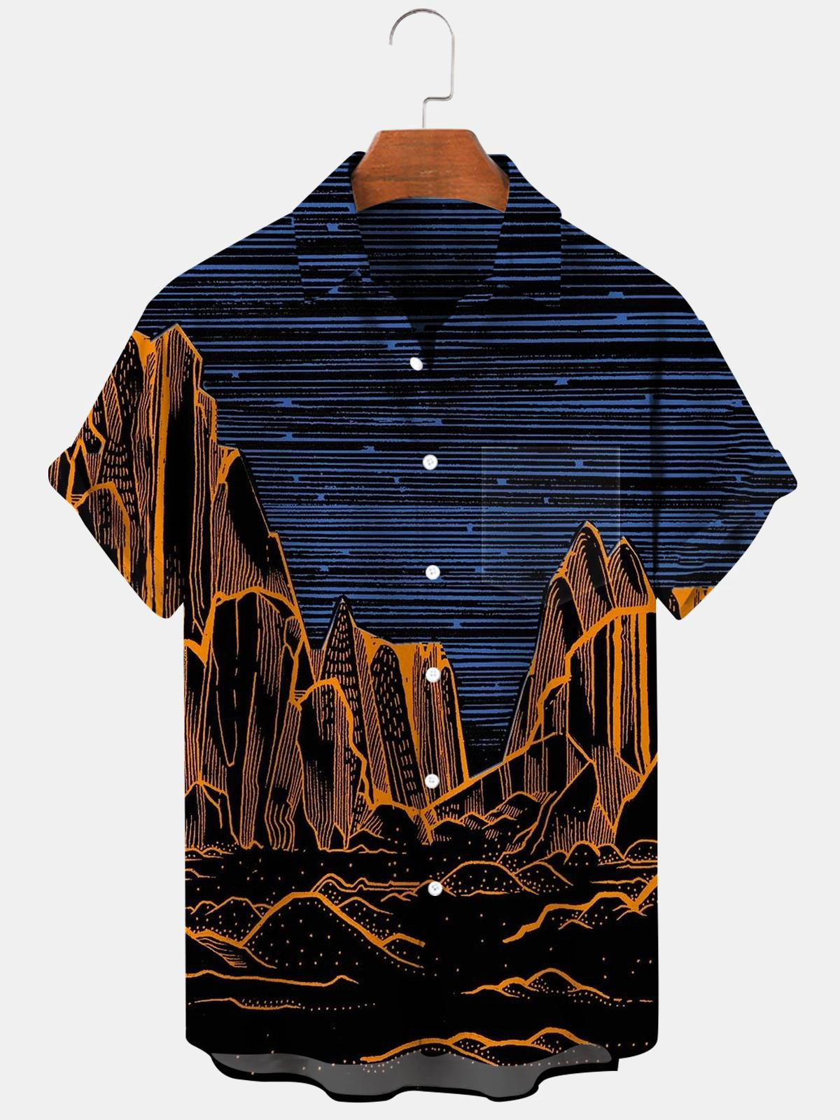 Mountain Starry Sky Men's Shirts With Pocket