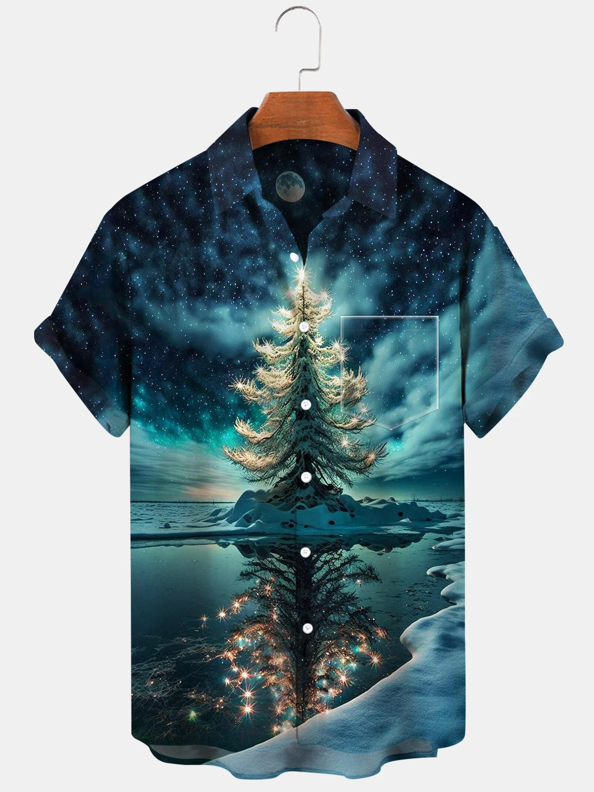 Christmas Tree Short Sleeve Men's Shirts With Pocket