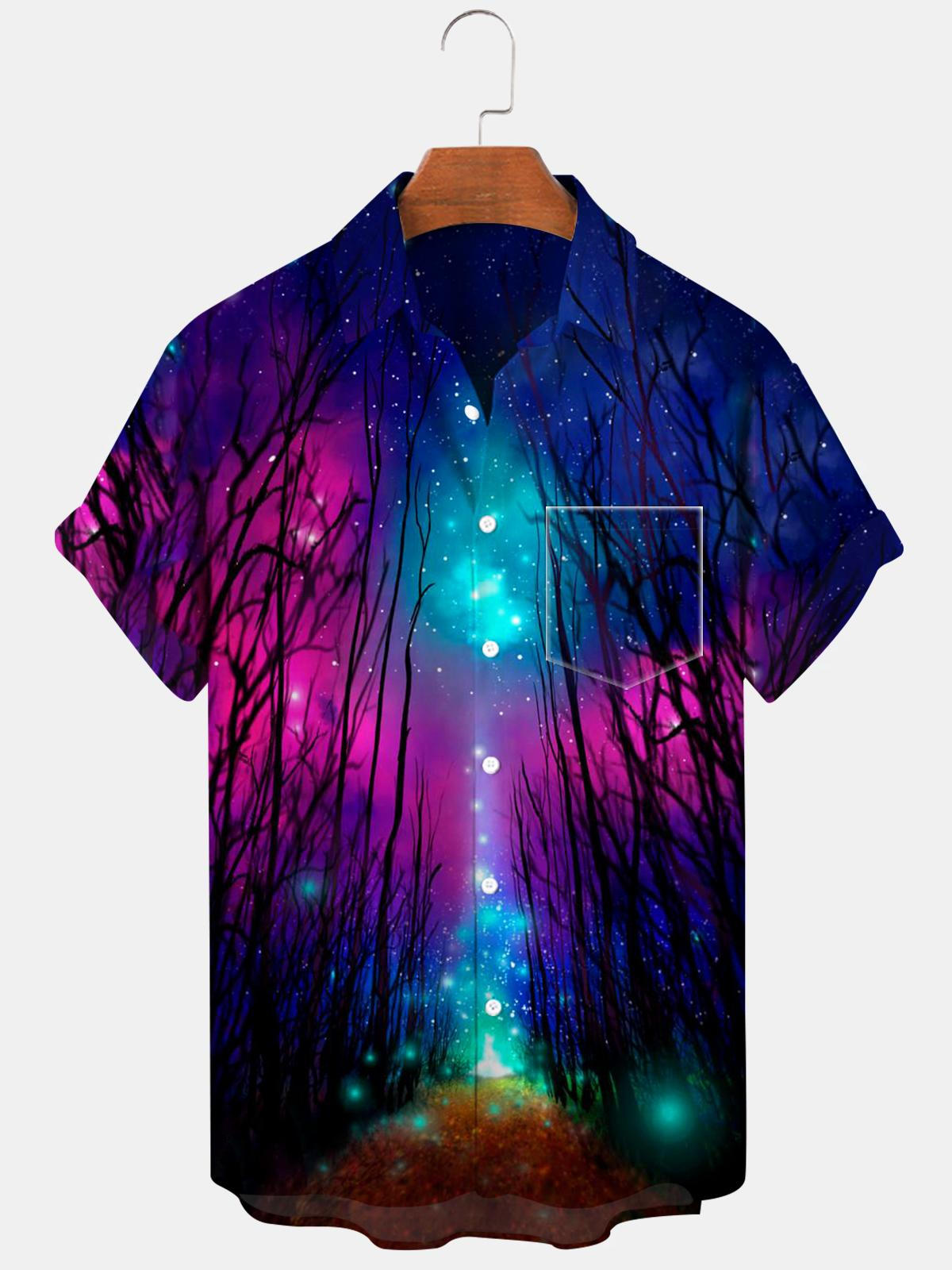 Forest Northern Lights Star Men's Shirts With Pocket