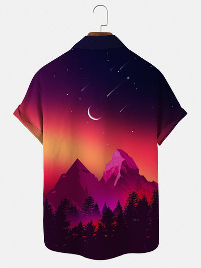 Mountain Forest Moon Herrenhemden mit Tasche