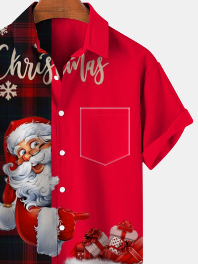 Christmas Santa Claus Short Sleeve Men's Shirts With Pocket