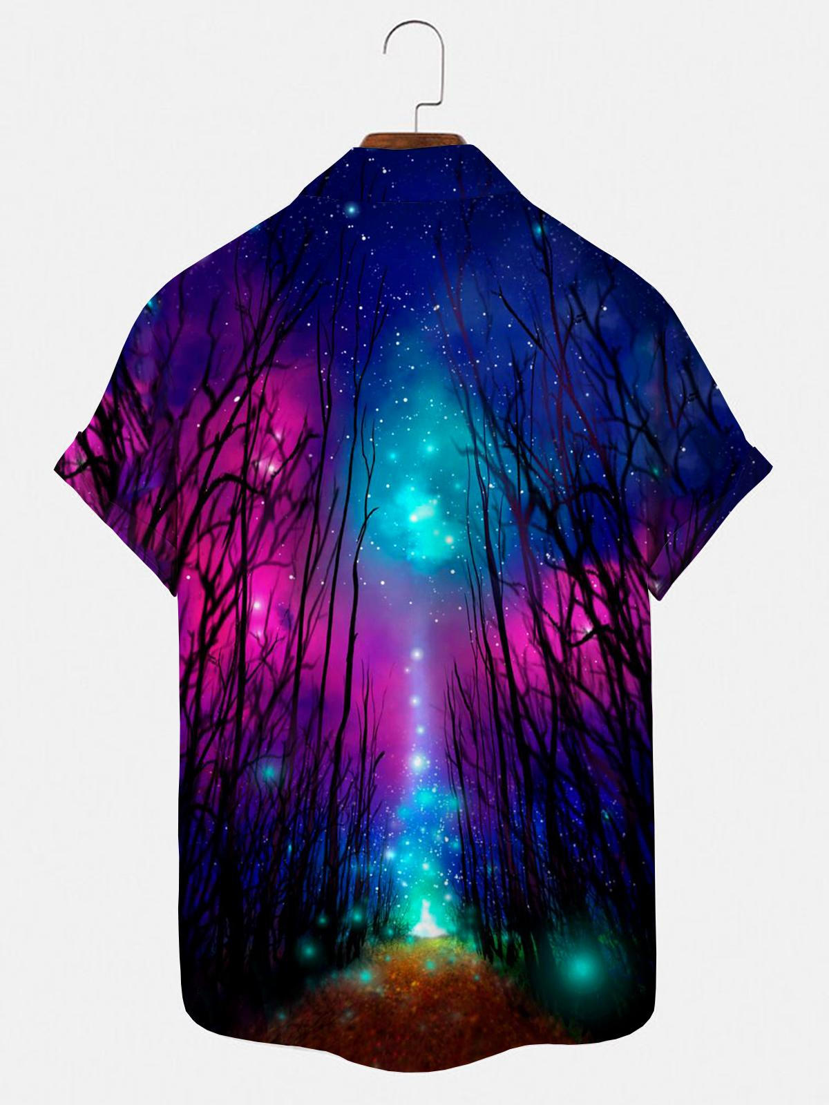 Forest Northern Lights Star Men's Shirts With Pocket