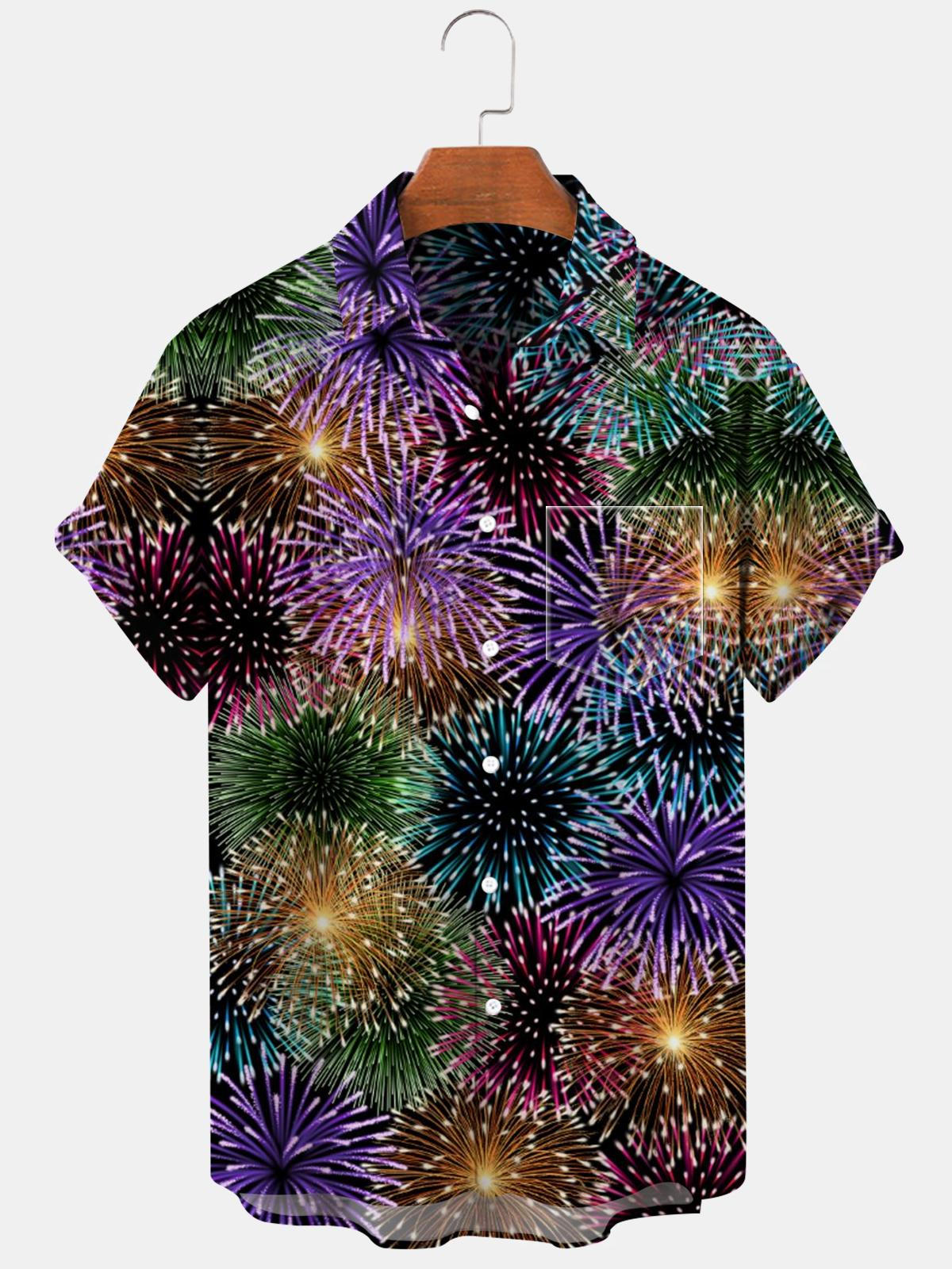 Firework Short Sleeve Men's Shirts With Pocket