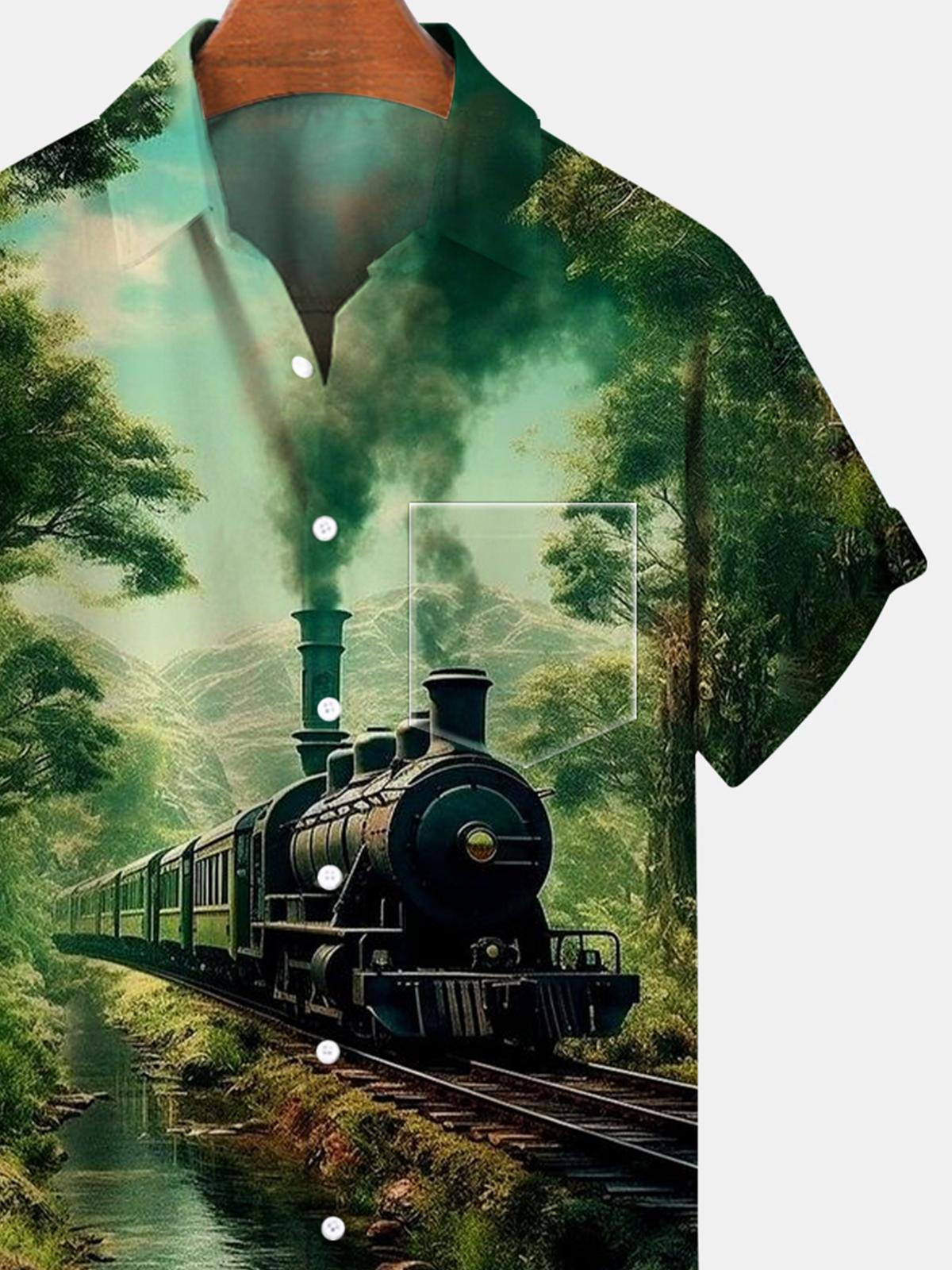 Train Forest Kurzarmhemden für Herren mit Tasche