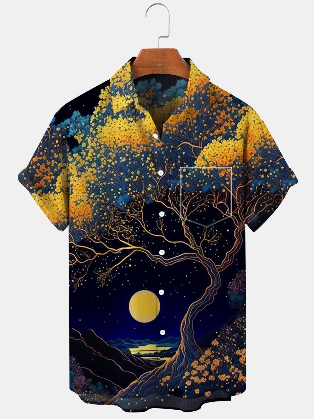 Tree Moon Men's Shirts With Pocket